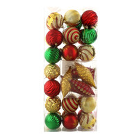 Red, Green & Gold Assorted Ornament Set (42)