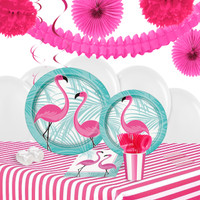Pink Flamingo Party 16 Guest Tableware & Deco Kit
