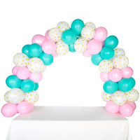 Celebration Tabletop Balloon Arch-Pink, Mint Green & Gold with White Dots
