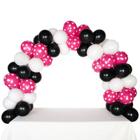 Celebration Tabletop Balloon Arch-Black, White & Hot Rose with White Dots