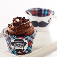 Little Man Mustache Reversible Cupcake Wrappers