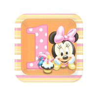 Disney Minnie's 1st Birthday Square Dessert Plates