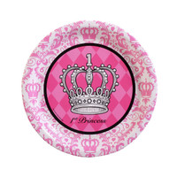 Elegant Princess Damask 1st Birthday Dinner Plates