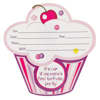 Girl's Lil' Cupcake 1st Birthday Invitations
