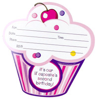 Girl's Lil' Cupcake 2nd Birthday Invitations