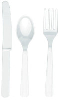 Frosty White Forks, Knives and Spoons (8 each)