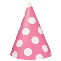 Hot Pink with White Polka Dots Cone Hats