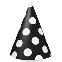 Midnight Black with White Polka Dots Cone Hats