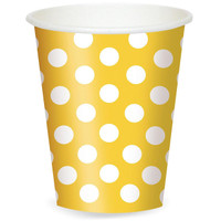 Yellow and White Dots- 12 oz. Cups (6)