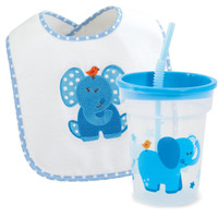 Blue Elephant Bib and Tumbler Gift Set
