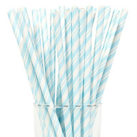 Pastel Blue and White Striped Paper Straws (24)