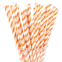 Sunkissed Orange and White Striped Paper Straws
