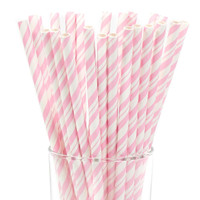 Classic Pink and White Striped Paper Straws