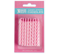 Pink Stripe Birthday Candles (24)