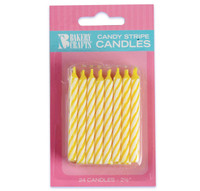 Yellow Stripe Birthday Candles (24)