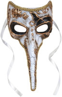 Long-Nosed Black & White Venetian Adult Mask