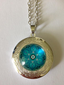 New Blue Mandala Round Silver Plated Locket Necklace - Great Gift