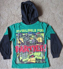 Licensed Boys TMNT Ninja Turtles Long Sleeve Top with Hood - Size 4,5/6 & 7