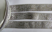 1 Metre GREY WITH SILVER SWIRLS Grossgrain 25mm Ribbon - FREE POST