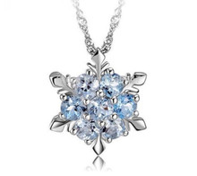 Frozen Inspired Blue Crystal Snowflake Pendant & Necklace - FREE POST