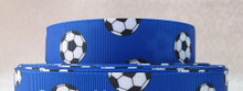 1 Metre SOCCER Blue Grossgrain 22mm Ribbon - FREE POST