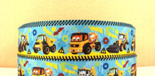 1 Metre BULLDOZERS & DUMP TRUCK Grossgrain 25mm Ribbon