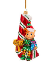 Huras Family Elf On A Candy Cane Ornament