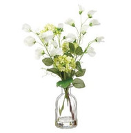 Sweetpea and Snowball Pick in Glass Vase   15"
