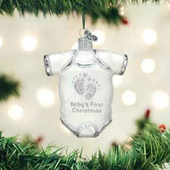 Old World White Baby Onesie Ornament Arriving Late Summer
