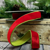 Chartreuse and Hot Red Velvet Ribbon