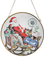 Glass Disc Santa In Sleigh Ornament