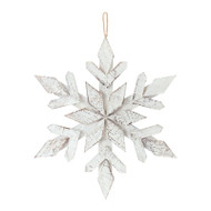 Snowflake Ornament White Wash Wood 17.5"