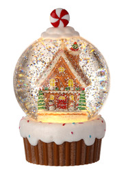 LED Gingerbread Cupcake Water Globe 7" B/O