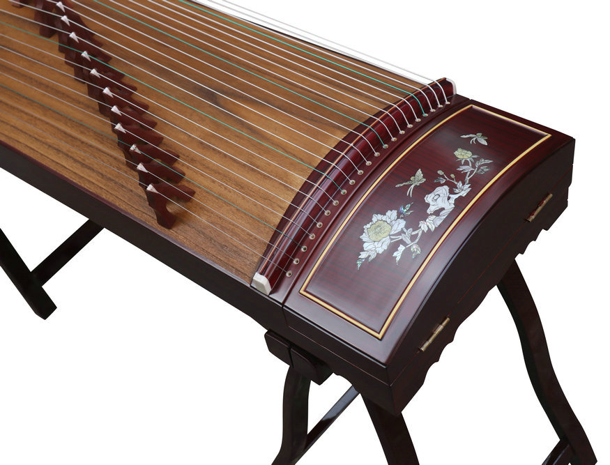 Professional Level Bird & Flower Shell Carved Guzheng Instrument Chinese Zither