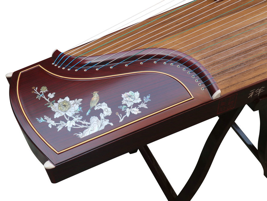 Professional Level Bird & Flower Shell Carved Guzheng Instrument Chinese Zither