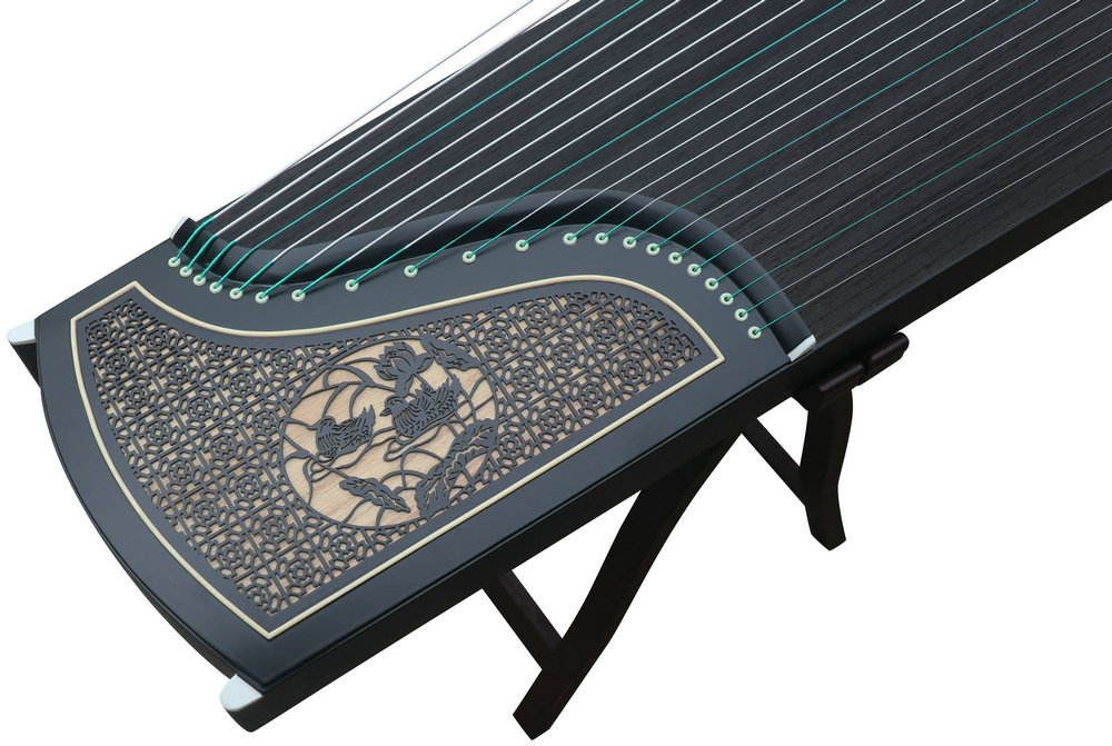 Professional Level Lotus & Water Birds Carved Guzheng Instrument Chinese Zither Harp