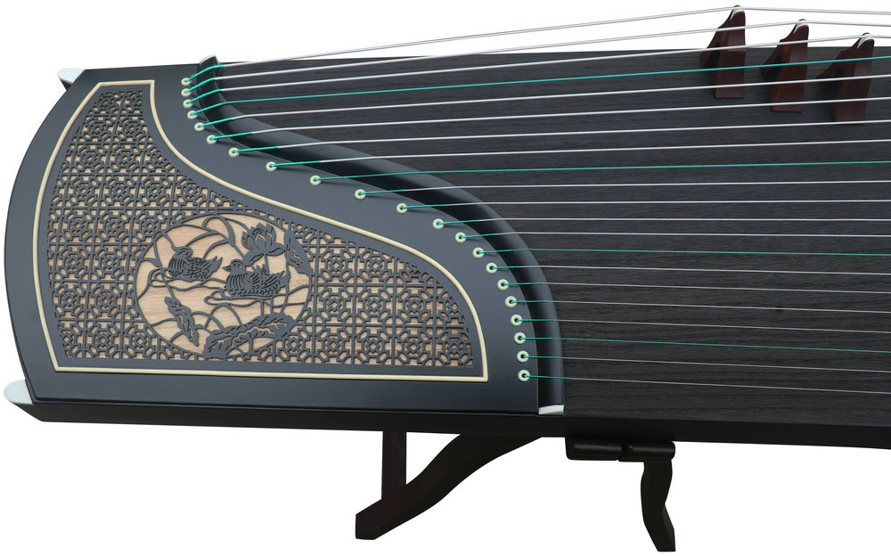 Professional Level Lotus & Water Birds Carved Guzheng Instrument Chinese Zither Harp