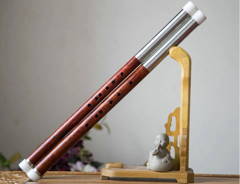 Exquisite Chinese Free Reed Flute Rosy Sandalwood Bawu Instrument Double Tube
