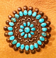 Zuni Turquoise Teardrop Round Pin