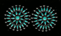 EARRINGS ZUNI TURQUOISE ROUND CLUSTER PAWN SOLD