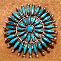 Zuni Turquoise Needlepoint Round Pin