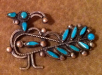 Zuni Turquoise Needlepoint Bird Pin Pawn Duplicate SOLD