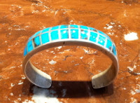Zuni Turquoise Multi-Inlay Blue Gem Pawn Bracelet 6 1/2"