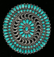 ZUNI TURQUOISE CLUSTER PAWN PIN Doris & Wayne Ondelacy ZTCPPDWO11