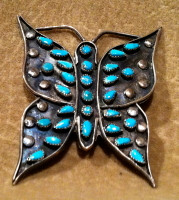 Zuni Turquoise Butterfly Pawn Pin
