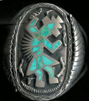 Zuni Rainbowman Turquoise Inlay Pawn Bracelet