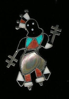 Zuni Apache Dancer Kachina Multi-Inlay Pawn Pin Vera Luna
