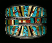 Zuni Navajo Multi-Inlay Pawn Bracelet Signed Tommy Singer 6 3/4" SOLD