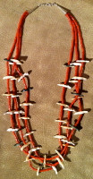 Zuni Three Strand Coral Heishi With Shell Bird Fetish Necklace George Haloo Chee Chee & Andrew Emerson Quam