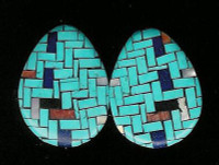 Santo Domingo Turquoise Multi-Color Inlay Earrings Angie Reano SOLD 